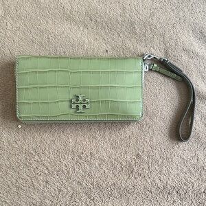 Tory Burch Olive Croc-Embossed Wristlet/Wallet